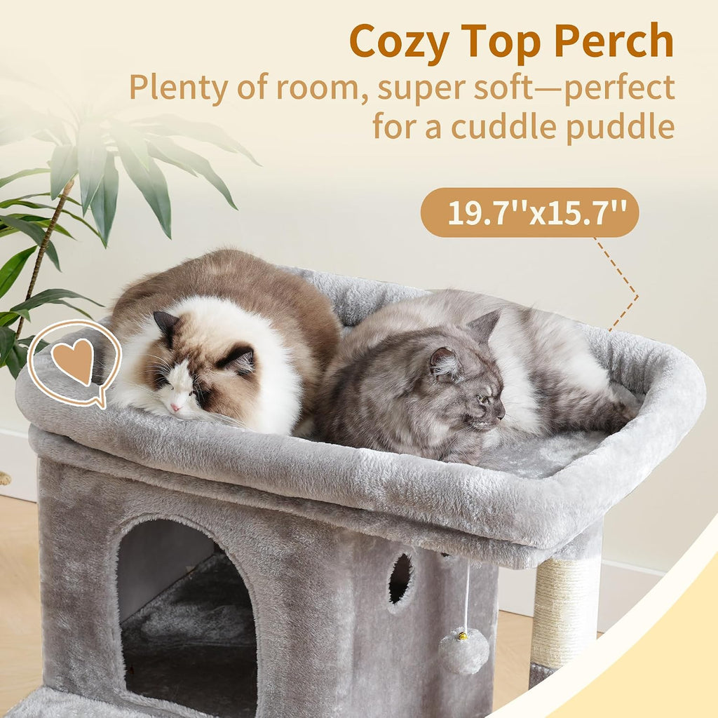Heybly 26.3" Cat Tree for Large Cats with Big Perch & Dual Condos HCT204SW
