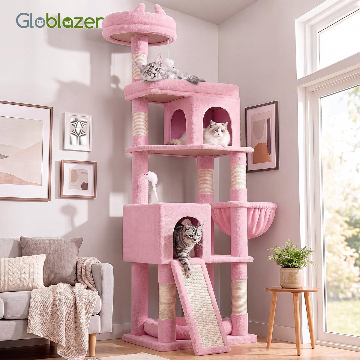Globlazer S72 Heavy Duty Cat Trees for Large Cats 20 lbs+, Pink