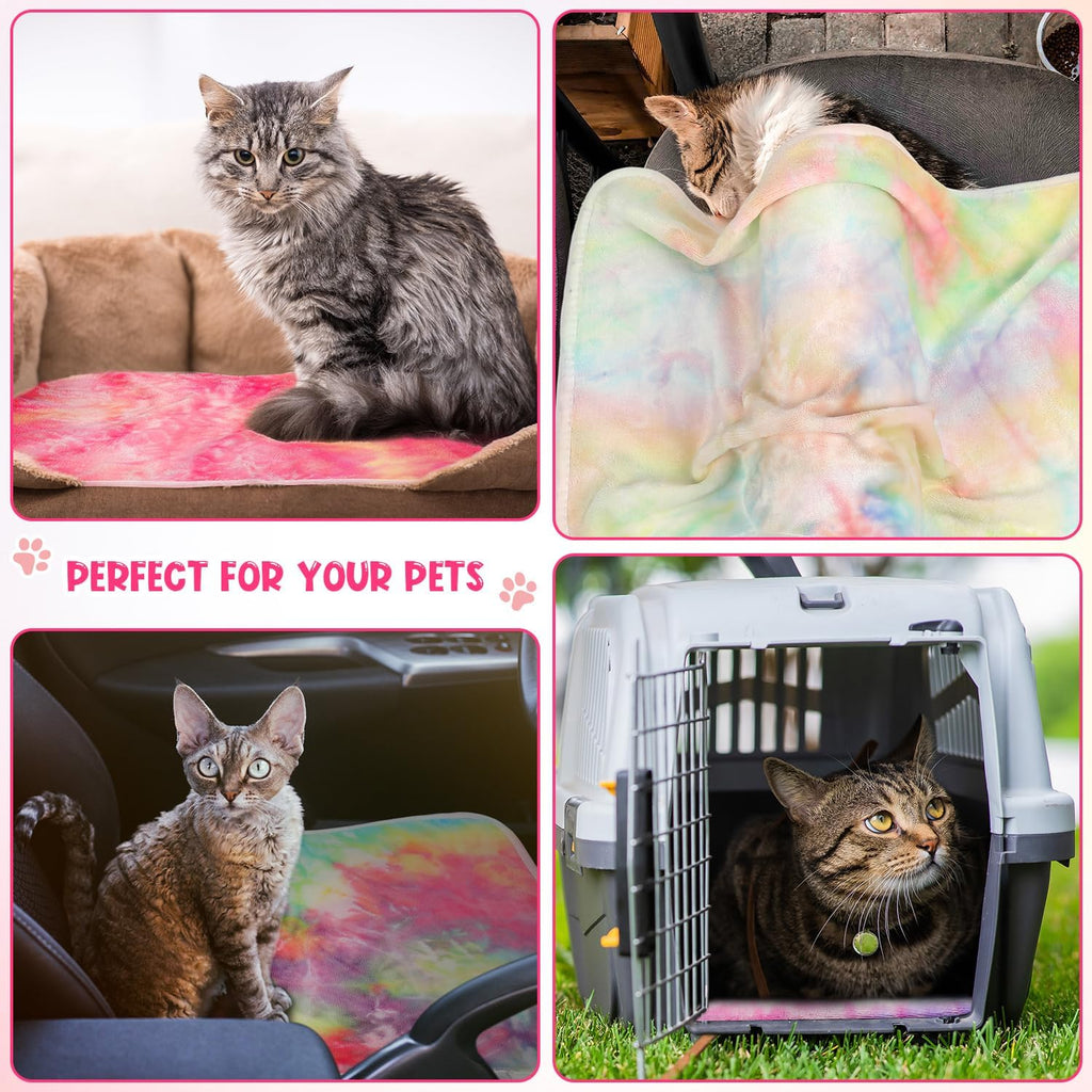 Tatuo 4 Pcs Fleece Dog Blanket for Puppy Cat, Tie Dye, 24 x 16 in, Pastel