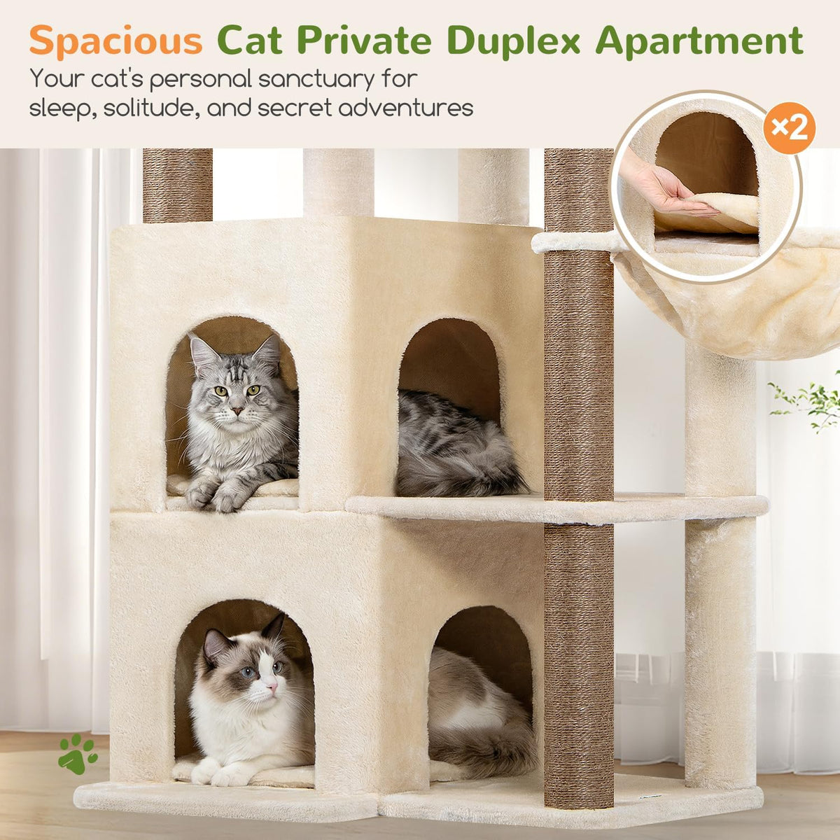 Globlazer Cat Tree Tower for Indoor Cats Large Adult, S63, Beige