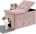 MEEXPAWS Cat Litter Box Enclosure Furniture XXL Velvet Lift Design Lid | Extra Large Hidden Cat Washroom Bench Ottoman, Storage Cabinet Dog Proof, Urine Proof, Easy Clean, Quick Assembly, Pink