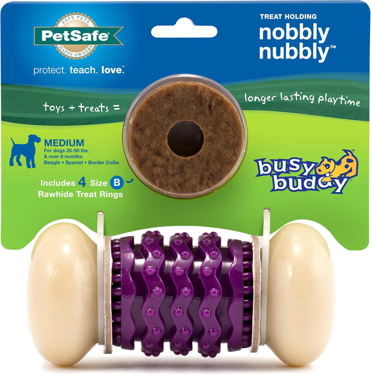 PetSafe Busy Buddy Nobbly Nubbly Treat Holding Dog Chew Toy, Medium