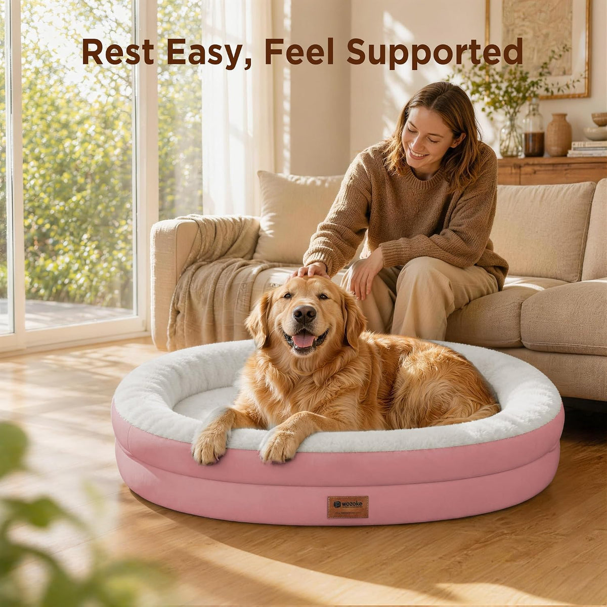 Waterproof Orthopedic Dog Bed for Large Dogs, Pink