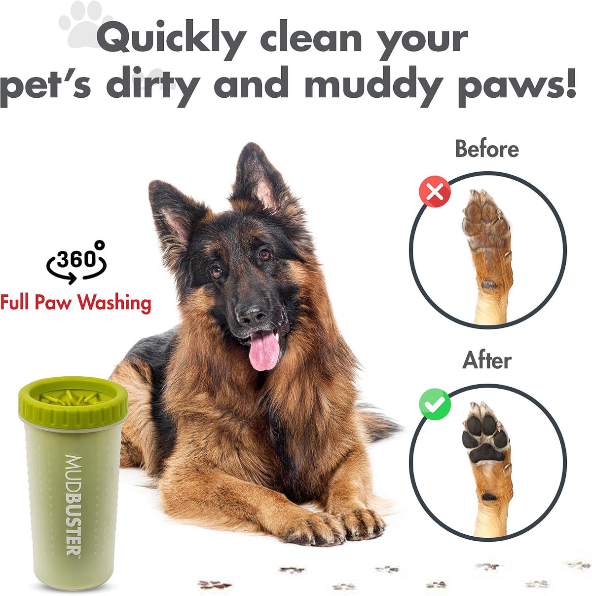Dexas MudBuster Portable Dog Paw Cleaner, Green Large Paw Cleaning Solution for Premium Pet Supplies 