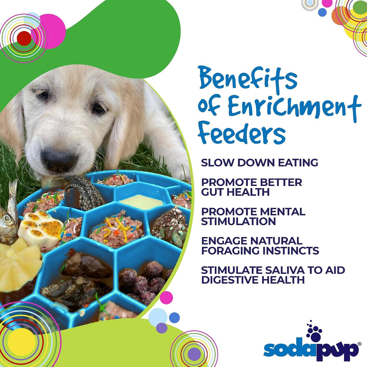 SodaPup Honeycomb Enrichment Bowl – Durable Enrichment Feeder Made in USA from Non-Toxic, Pet-Safe, Food Safe Material for Mental Stimulation, Slowing Down Eating, Healthy Digestion, & More