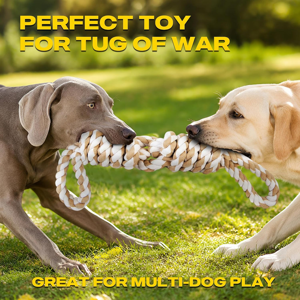 Fida Dog Rope Toys for Aggressive Chewers, Tug Toys for Large Medium Dogs | Heavy Duty Pull Rope for Tug of War with 2 Handles, Natural Cotton, Teeth Cleaning