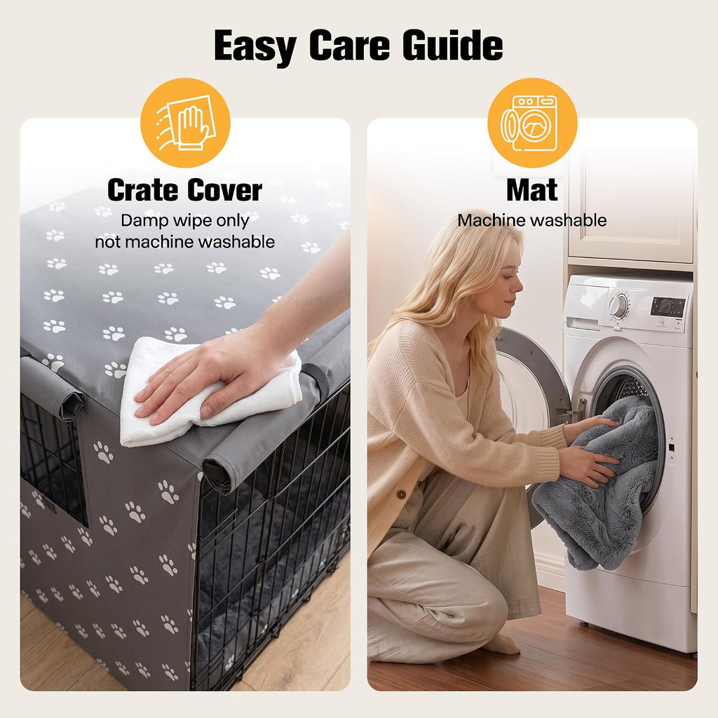 PetPrime 24 Inch Dog Crate Cover with Reversible Mat Set, Waterproof Pet Kennel Cover, Private & Cozy Retreat to Reduce Anxiety, Fits 24" L x 18" W x 19" H Crates (Crate Not Included)