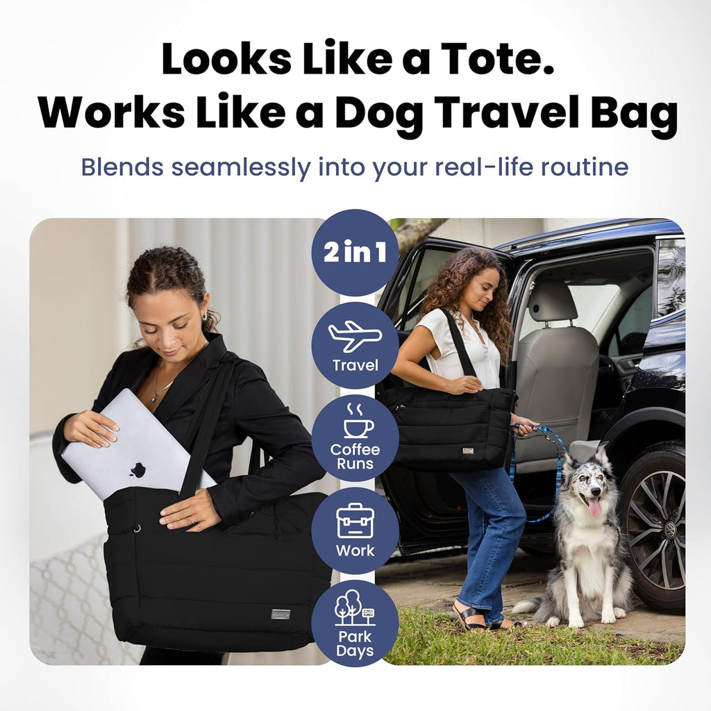 Rubyloo Puffer Dog Travel Bag for Dog Moms, Diaper Bag with Travel Bowls