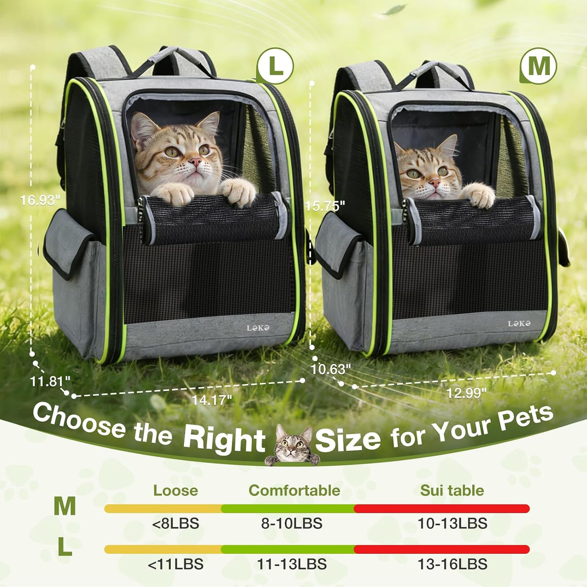 Lekereise Cat Backpack Carriers, Dog Carrier Backpacks with Breathable Mesh for Small Medium Large Cats Dogs Puppy Up to 25 Lbs, Pet Foldable Carrying Backpack Ventilated for Travel Hiking Collapsible