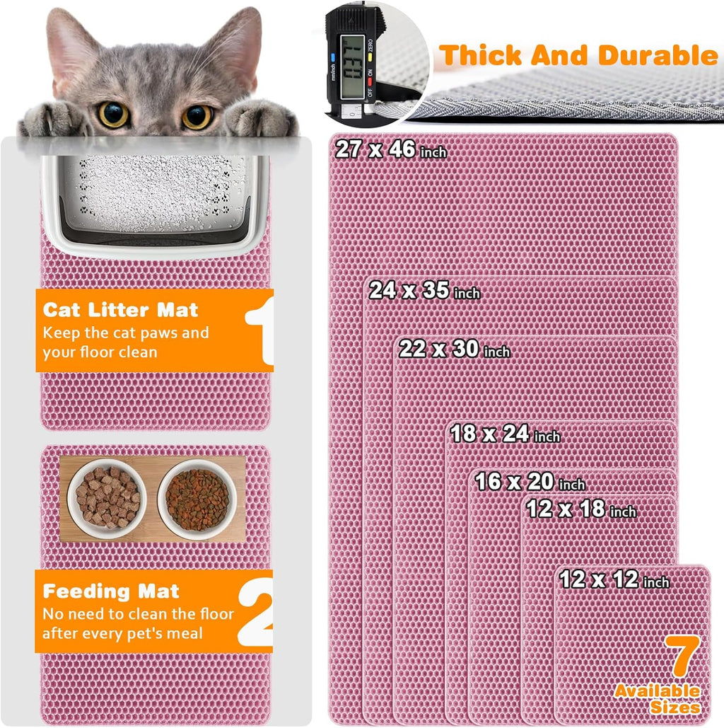 Cat Litter Mat 12"x12",Double Layer EVA litterbox Mat, Pink