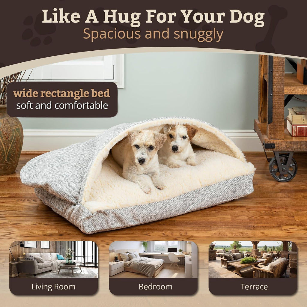 Snoozer Rectangle Cozy Cave Dog Bed, Hooded Dog Bed, Palmer Dove (XL)