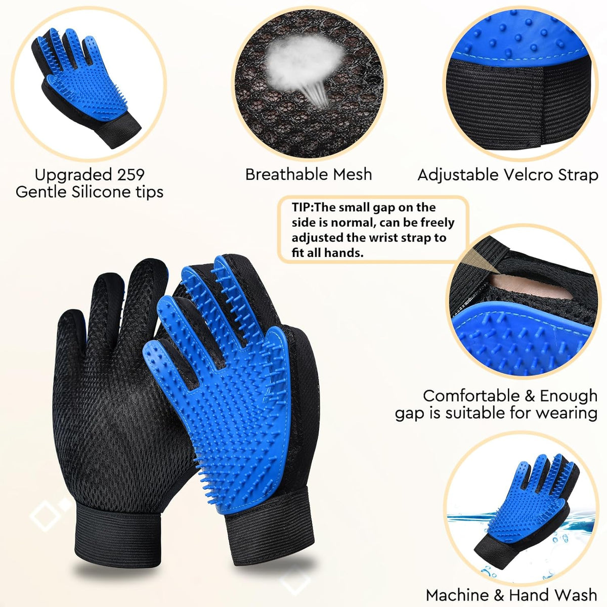 Cat Grooming Glove Brush, Self-Cleaning Slicker Pet Brush