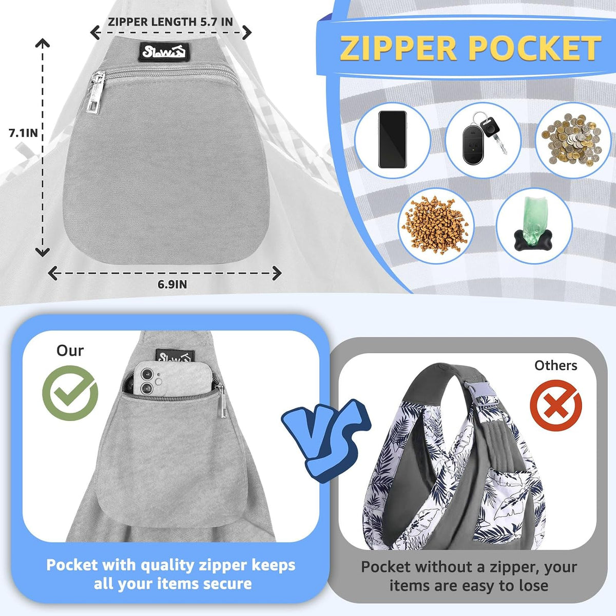 SlowTon Dog Carrier Sling - Thick Padded Shoulder Strap Adjustable, Cloud M
