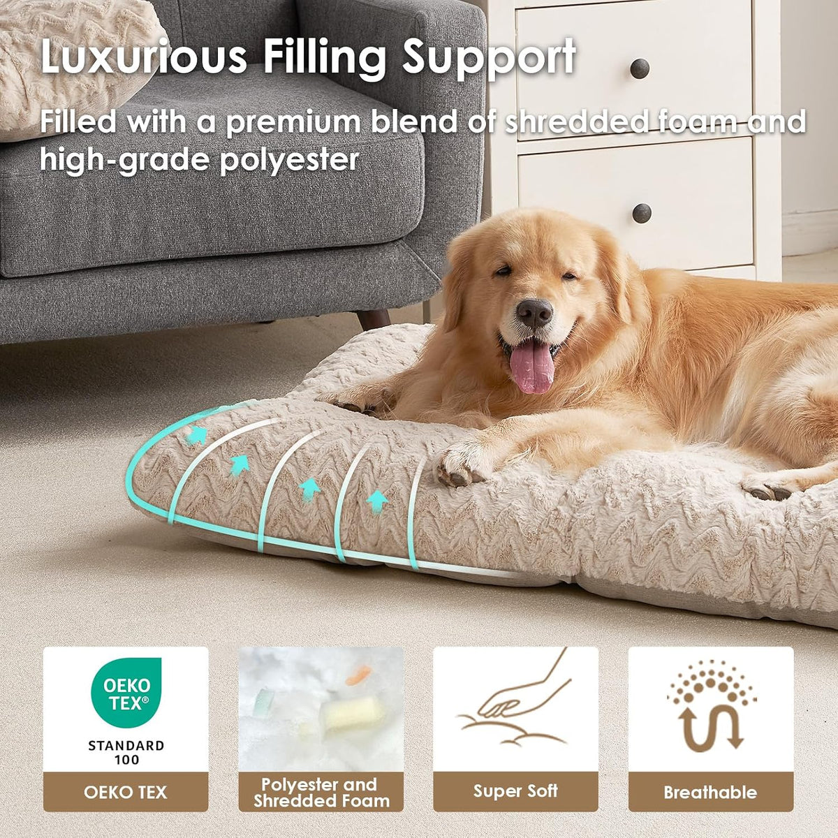 EHEYCIGA Washable Large Dog Bed for Crate, 35x23 Inch Pet Bed, Beige
