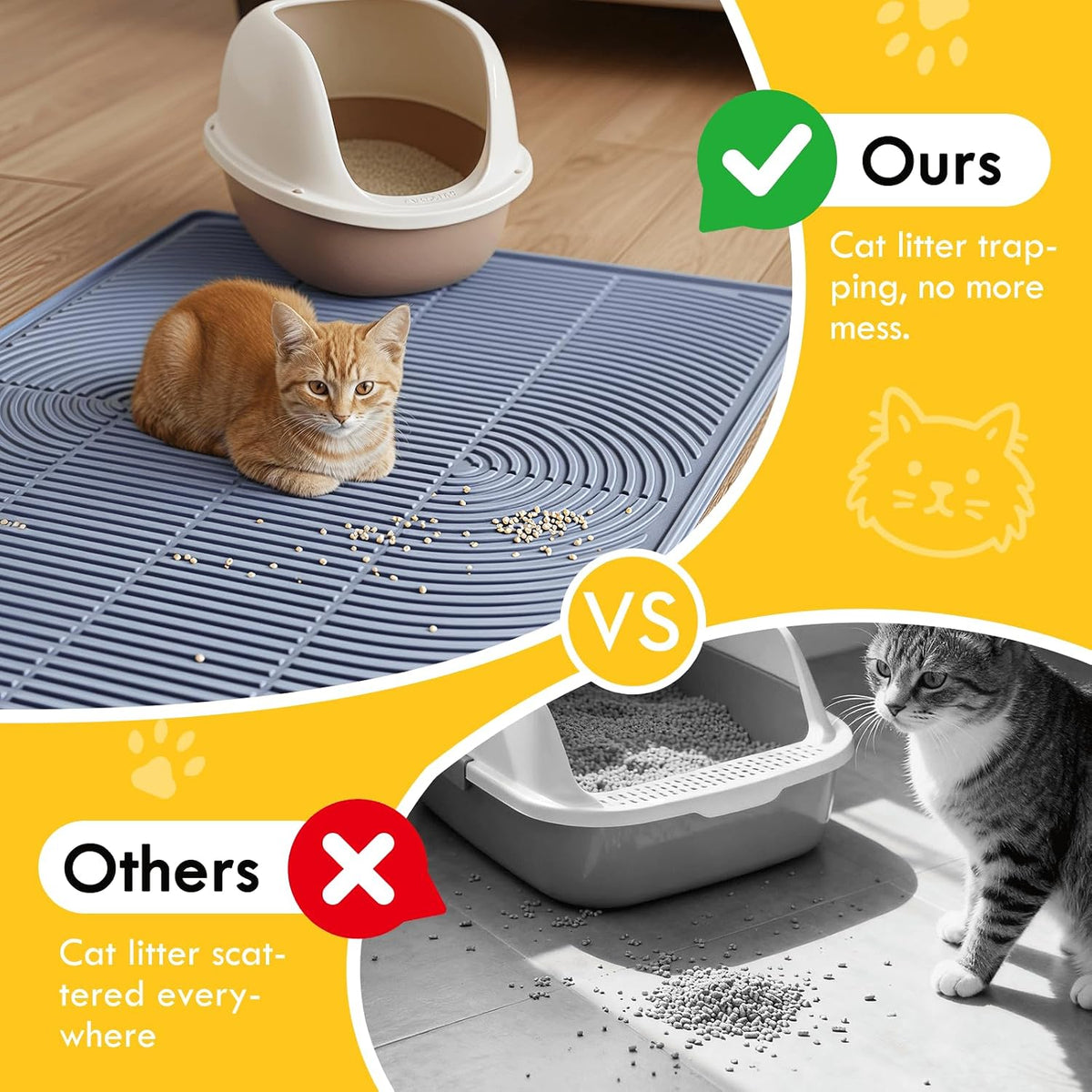 Large Silicone Cat Litter Box Mat 40"X28", Heavy Duty Waterproof Floor Mat for Kitty Litter Tracking Control, Easy Clean Durable Feeding & Litter Mat(Grey)