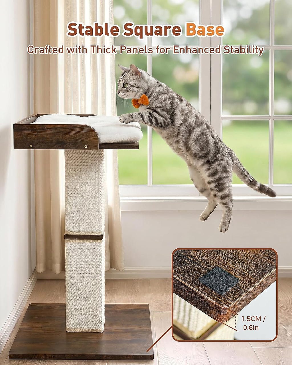 Retro Cat Scratching Post with Top Perch Bed for Indoor Cats