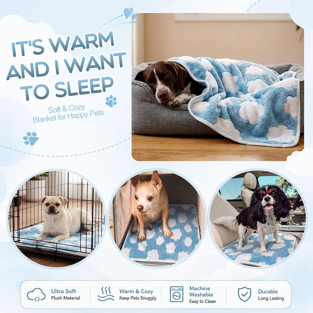 Tatuo 4 Pcs Fleece Dog Blankets for Puppy Cat, Sky Blue, 24 x 16 in, Cloud