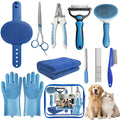 11 Piece Dog Grooming Kit - Hair, Nail, Massage Bath Supplies For Pets Cats