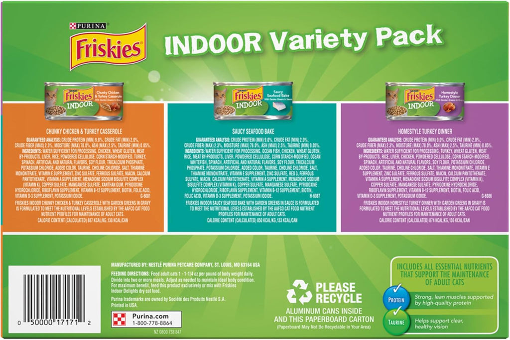 Purina Friskies Indoor Wet Cat Food Variety Pack, (24) 5.5 oz Cans