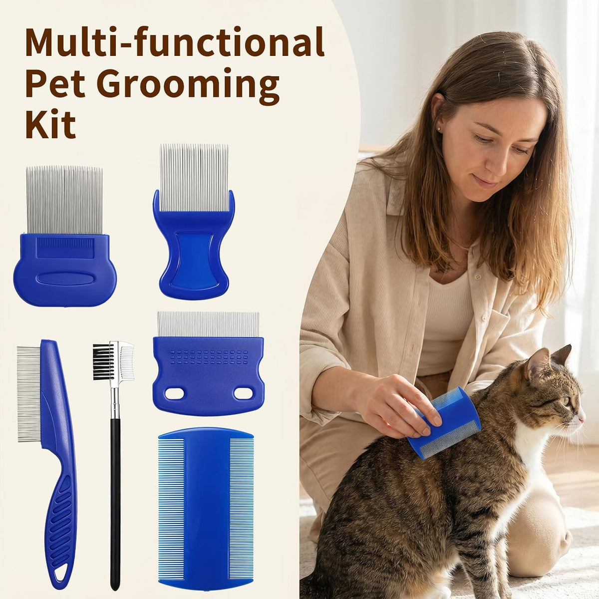 6Pcs Flea Lice Comb Set for Cats and Dogs, Pet Grooming Combs