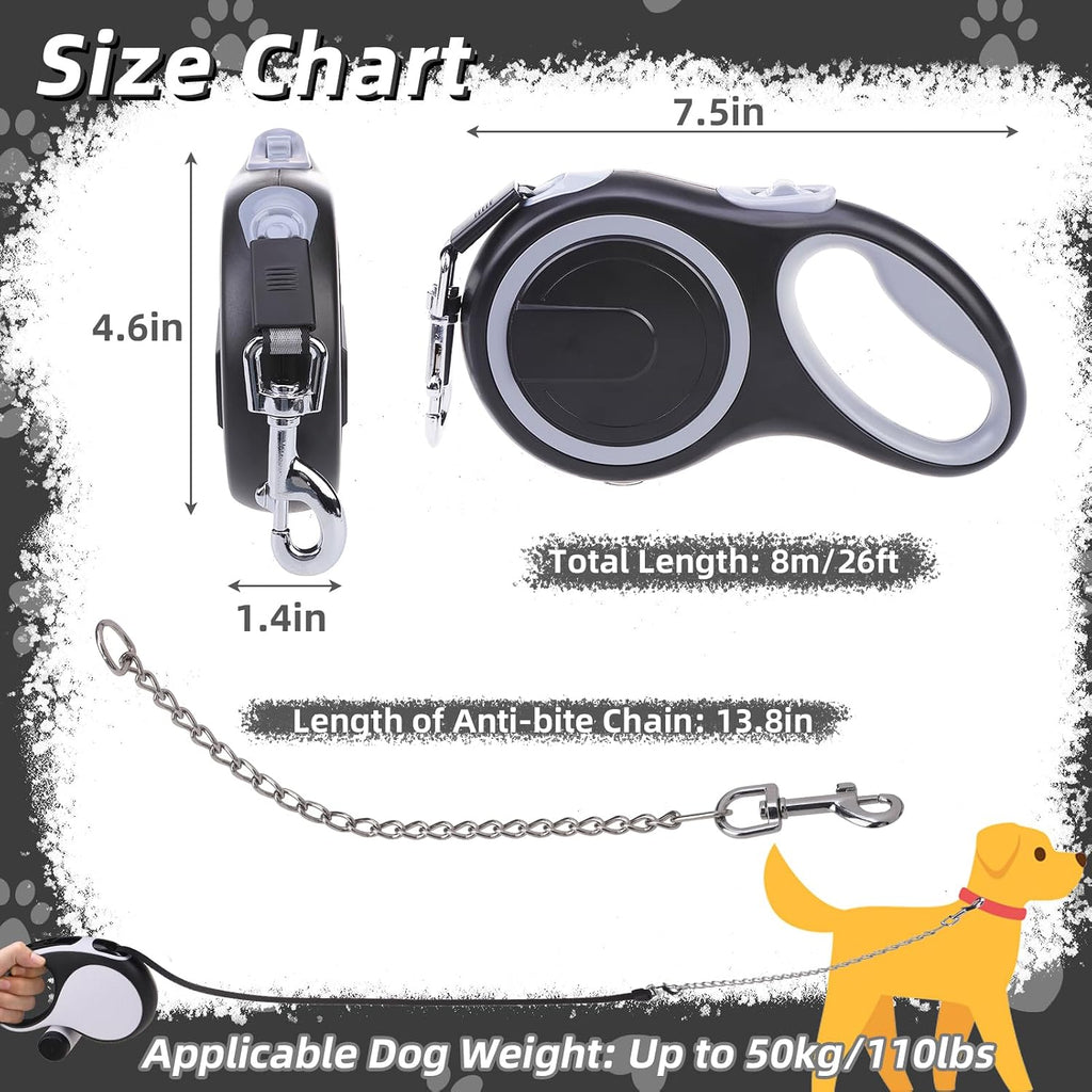 PUPTECK Retractable Dog Leash with Detachable Chew Proof Cable, Black, 26ft