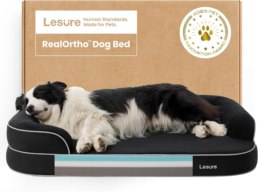 LE SURE RealOrtho™ XL 3-Layer Orthopedic Dog Beds Large Sized Dog,42" Black