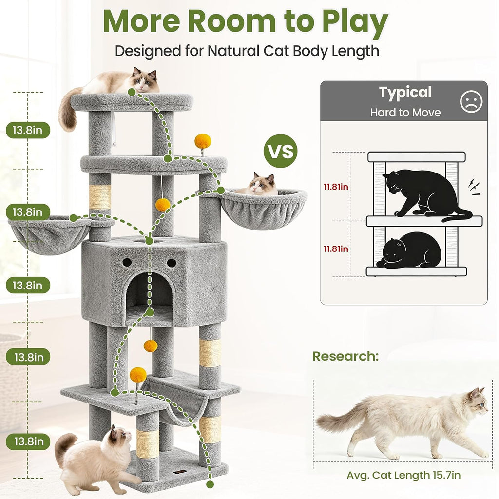 Cat Tree Tower for Indoor Large Adult Cats, 73in Tall Heavy Duty with Perch