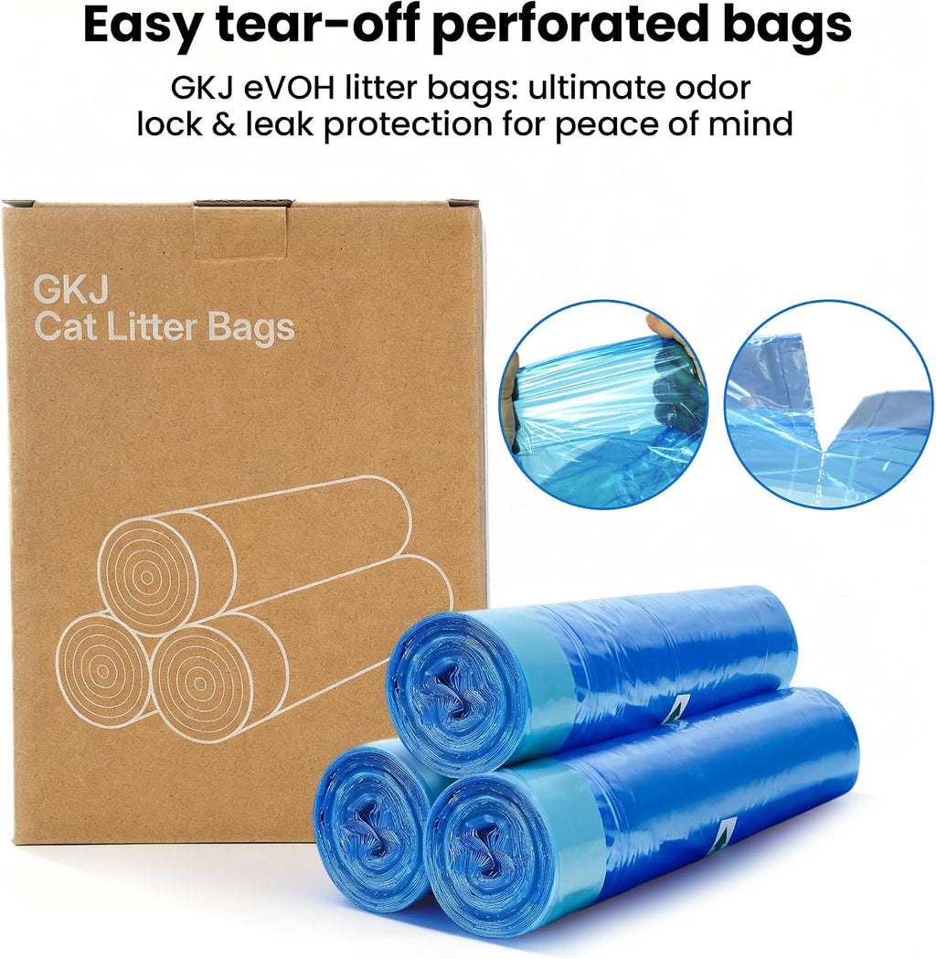 GKJ Cat Litter Refill Bags, 48pcs for Up to 12-Month Supply, Replaced Cat Waste Bags for Litter Trash Can, 7-Layer EVOH Odor Control, One-Pull Seal, No Twisting, No Tying