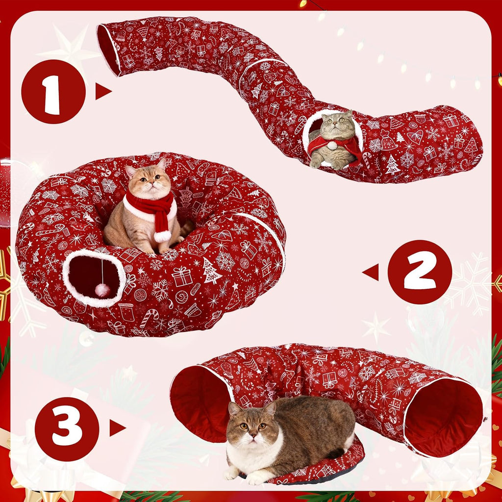Cat Tunnel Christmas Tree Skirt Cat Donut Tunnel Bed, Gift Box