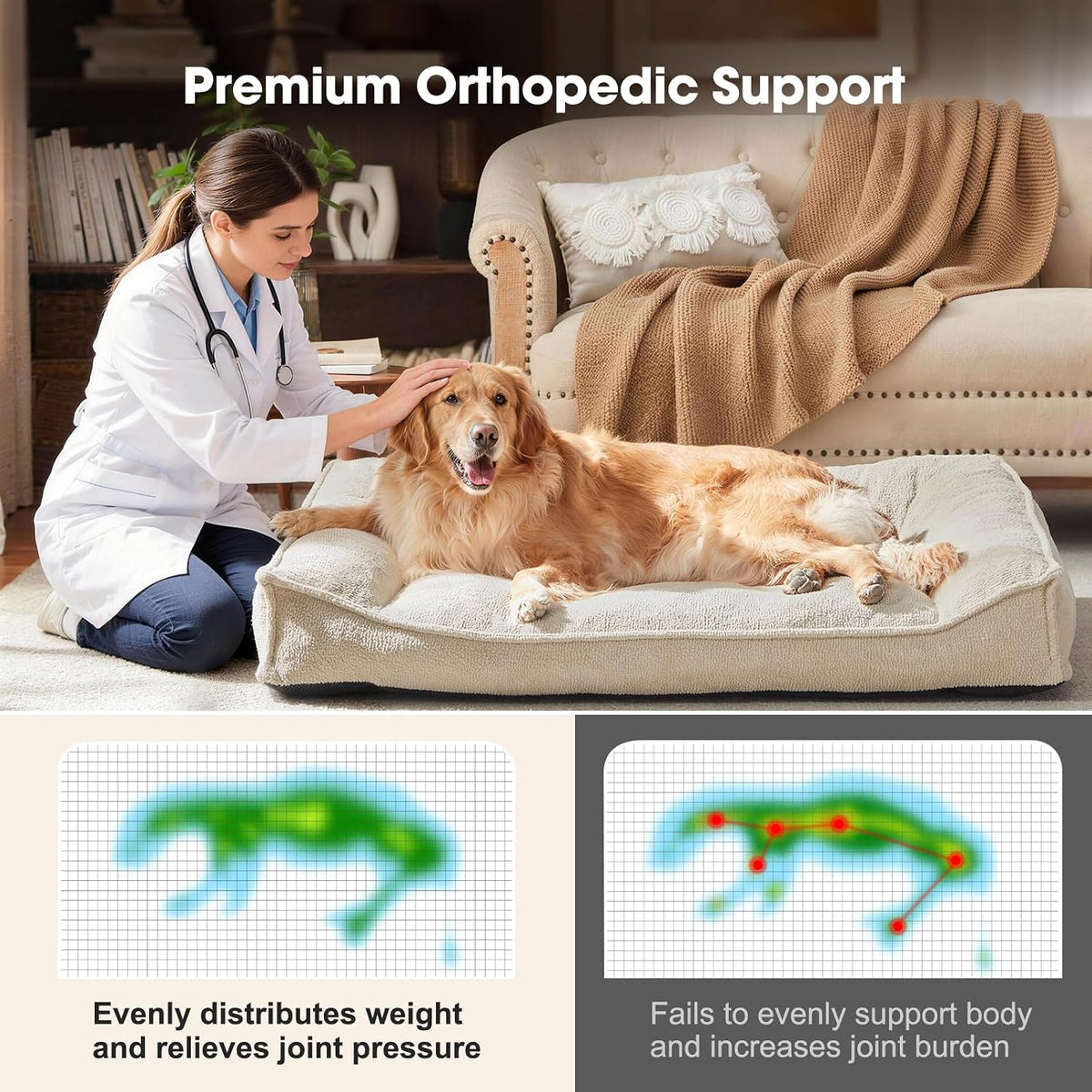 FURTIME XXL Orthopedic Dog Beds Large Sized Dog, Extra Thick Dog Couch 45"