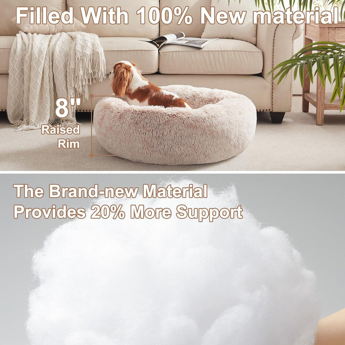 30 inches Faux Fur Fluffy Donut Dog Bed for Medium Dogs,Brown