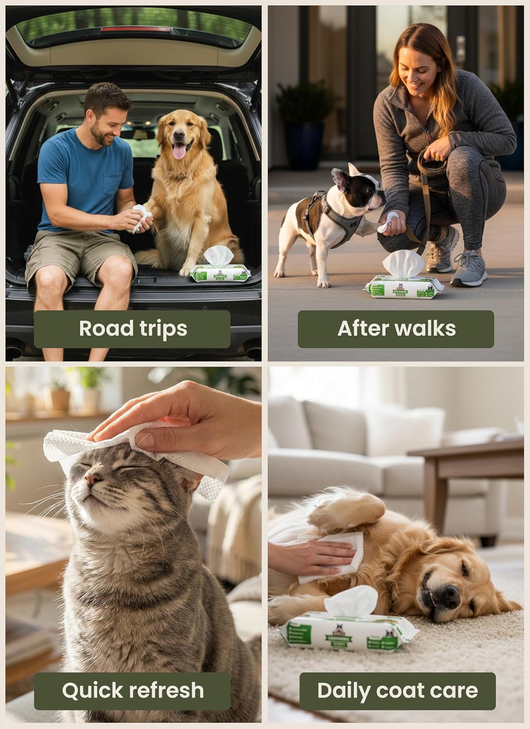 Pogi’s Dog Wipes – Hypoallergenic Pet Wipes for Paws, Body & Butt – Cleaning & Hydrating, Green Tea Scent, 400 Count 