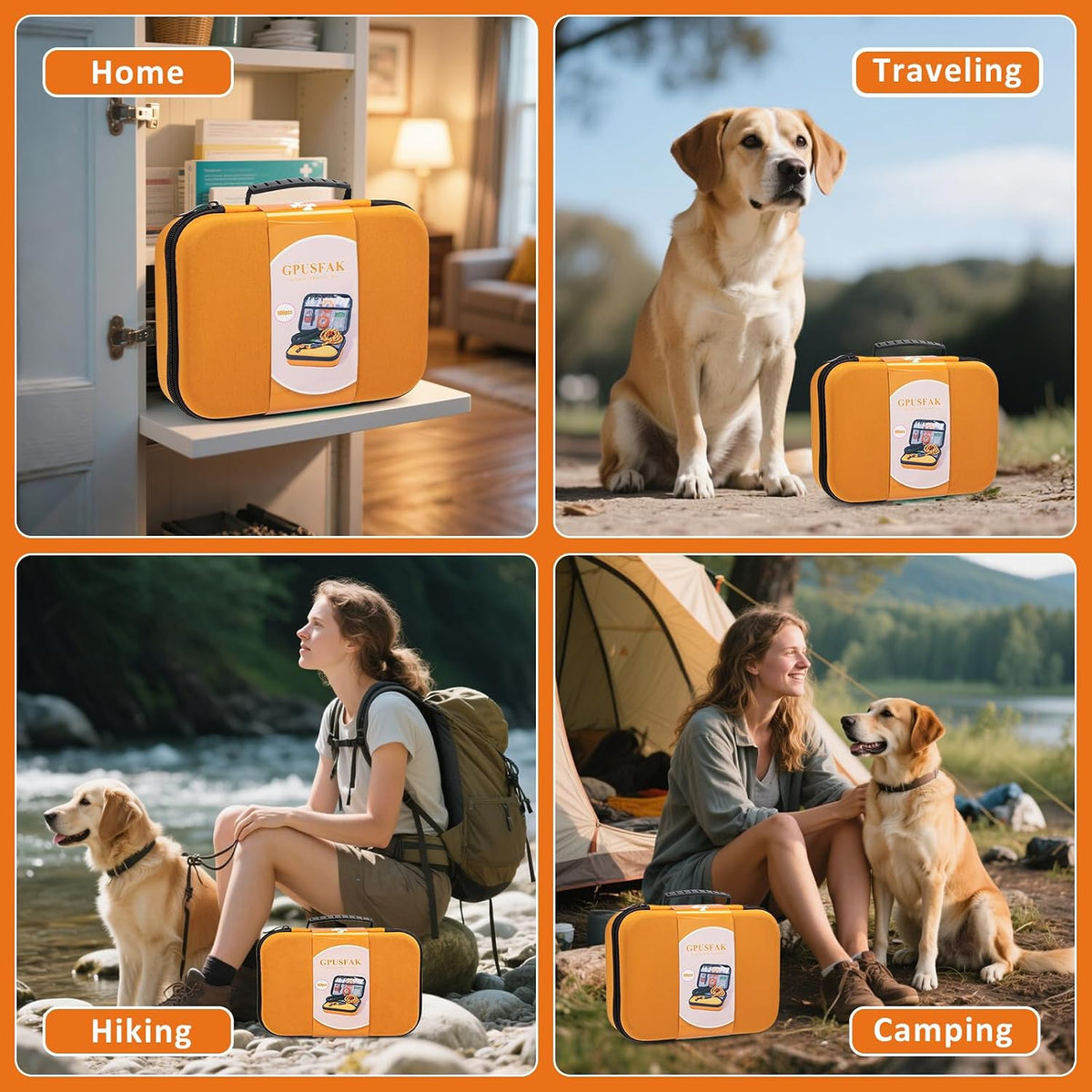 Pet First Aid Kit for Dogs - Pet Emergency Kit for Camping Hiking Traveling Hunting and Sports (Orange)