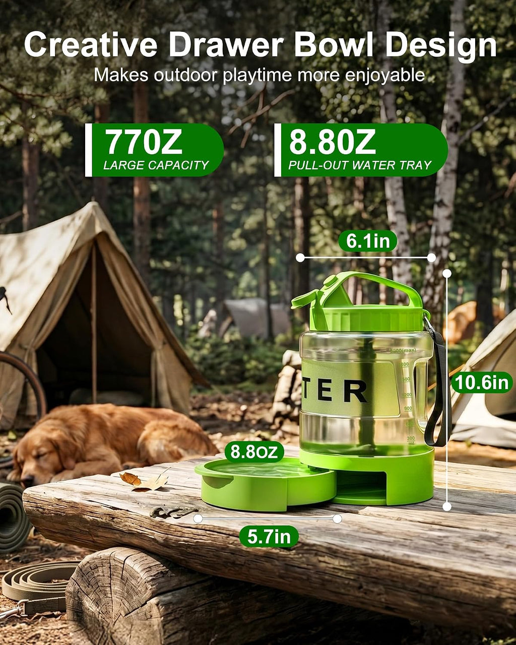 77 oz Portable Dog Water Bottle, 2.2L Dog Travel Water Dispenser Olive Green | Food-grade, BPA-free material, silicone seal, easy-clean wide mouth, grip handle, for large dogs, hiking, camping, beach days