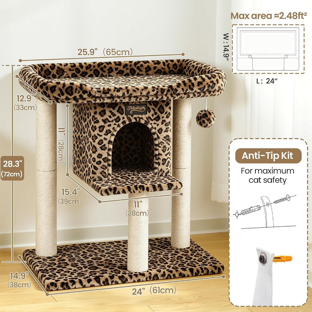 Cat Tree Tower Scratching Post for Indoor Large Adult Cats with Perch Bed