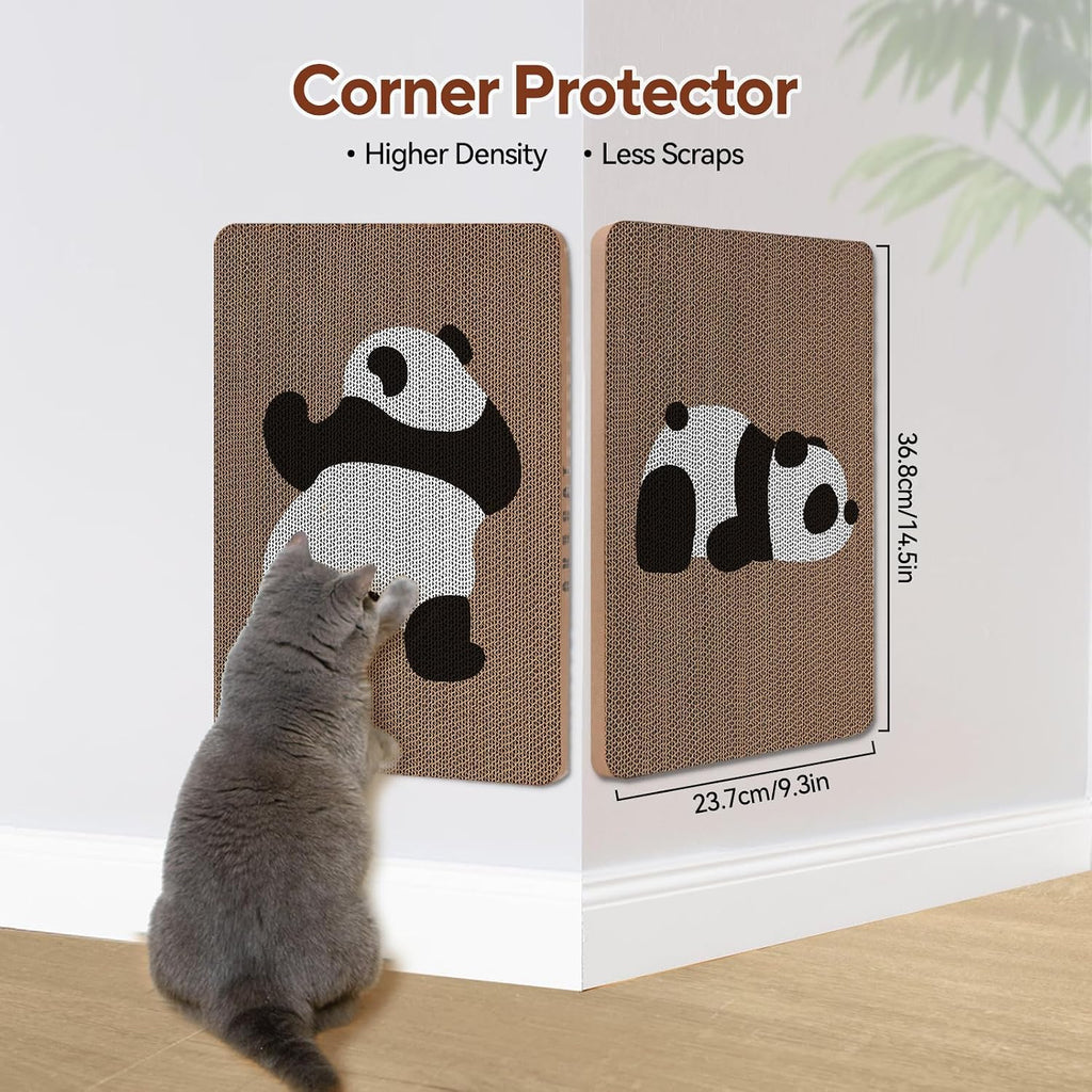 AUSCAT Cardboard Cat Wall Scratcher, 7 cat Scratching Boards with Box, Wall Mounted Cat Scratching Pads for Indoor Cats, Furniture Protector, 14.5" x 9.3", Panda Pattern