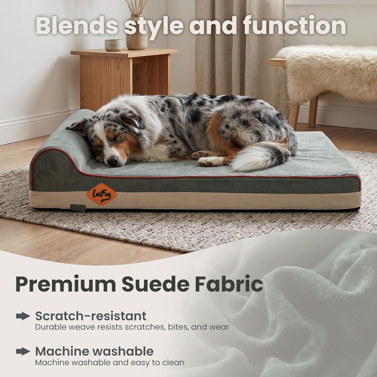 Laifug Orthopedic Dog Bed, Dark Green 34''x22''x5.5'', Memory Foam