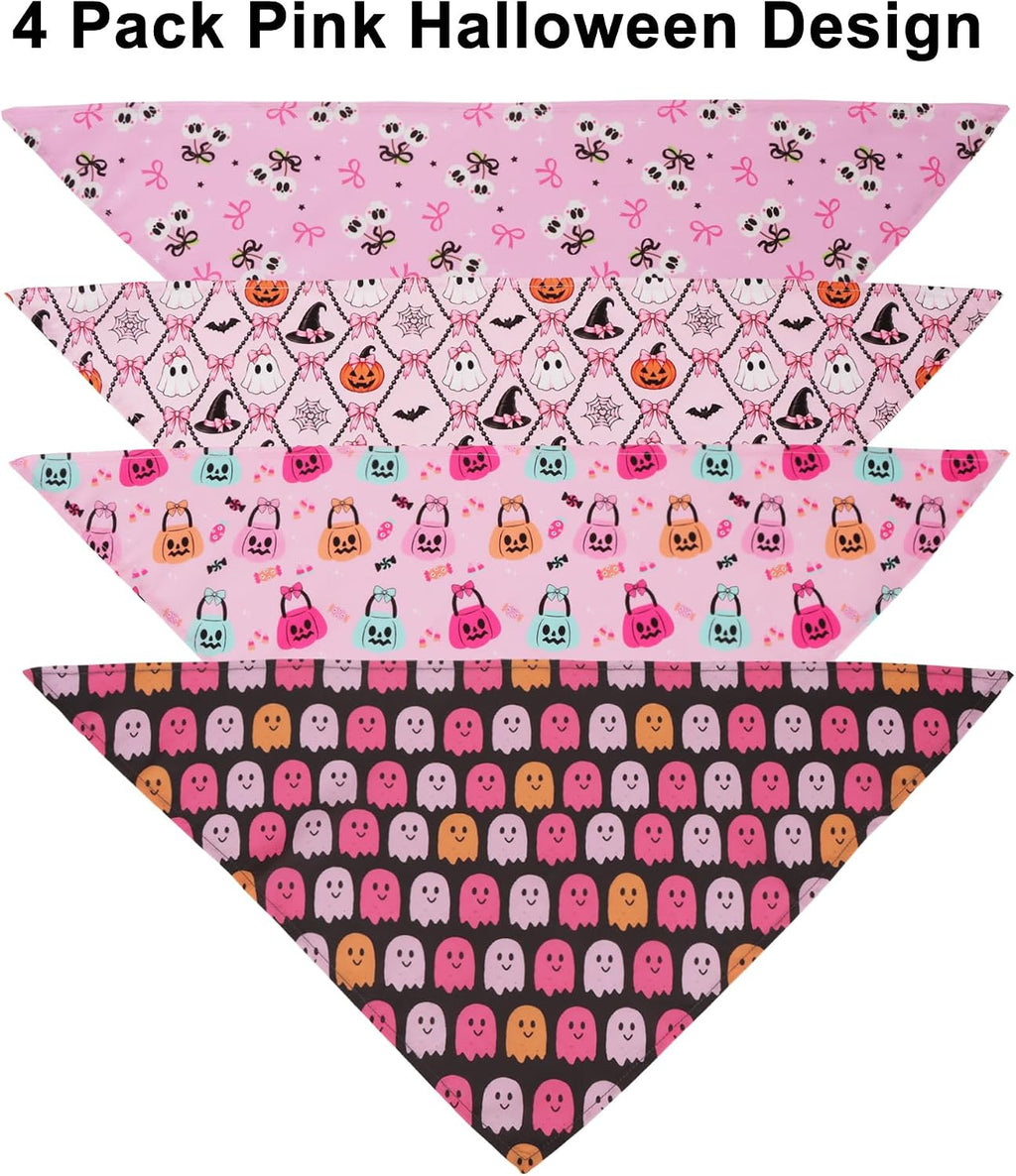ADOGGYGO Pink Halloween Dog Bandanas, 4 Pack Girl Dog Halloween Scarf, L