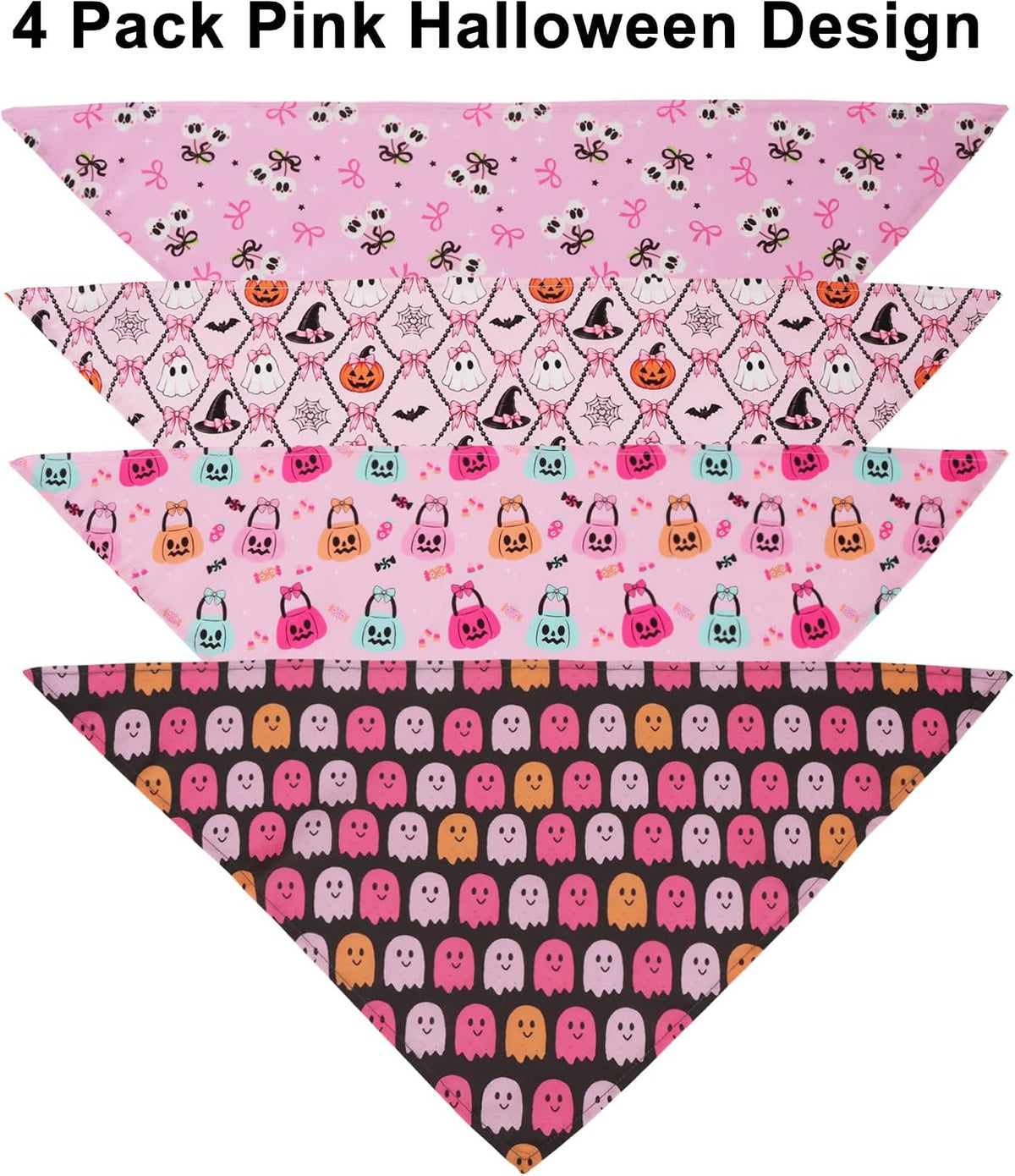 ADOGGYGO Pink Halloween Dog Bandanas, 4 Pack Girl Dog Halloween Scarf, L