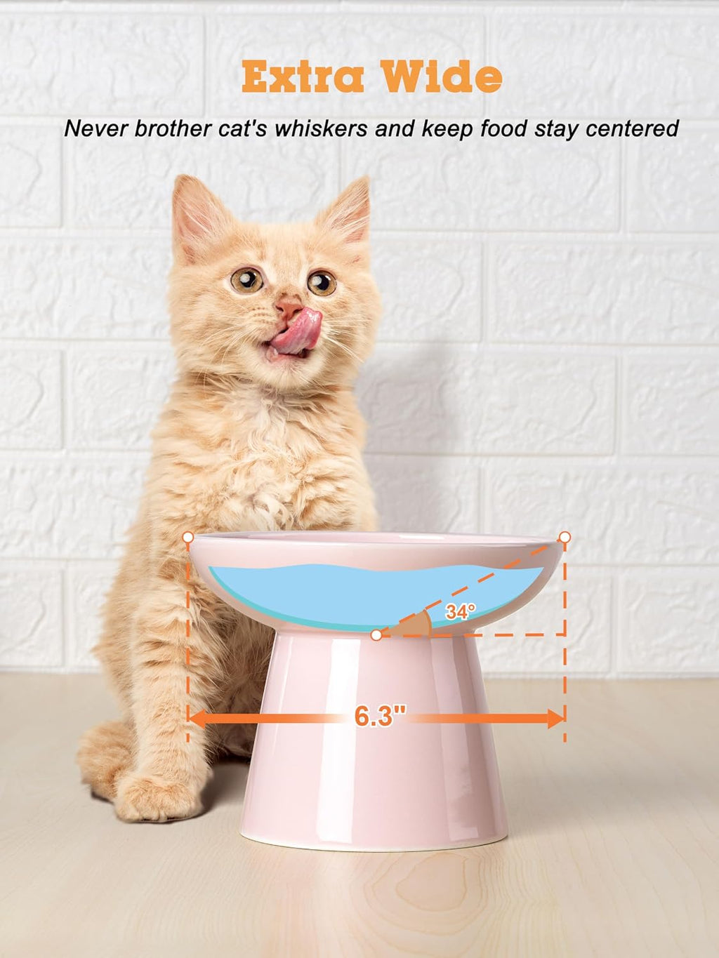 LoeJan Elevated Cat Food and Water Bowls Set, Extra Wide and Raised Ceramic Feeder, Anti-Vomit Whisker-Free Pressure Feeding Bowl for Kittens Adult Cats Small Dogs(Pink, Food Bowl)