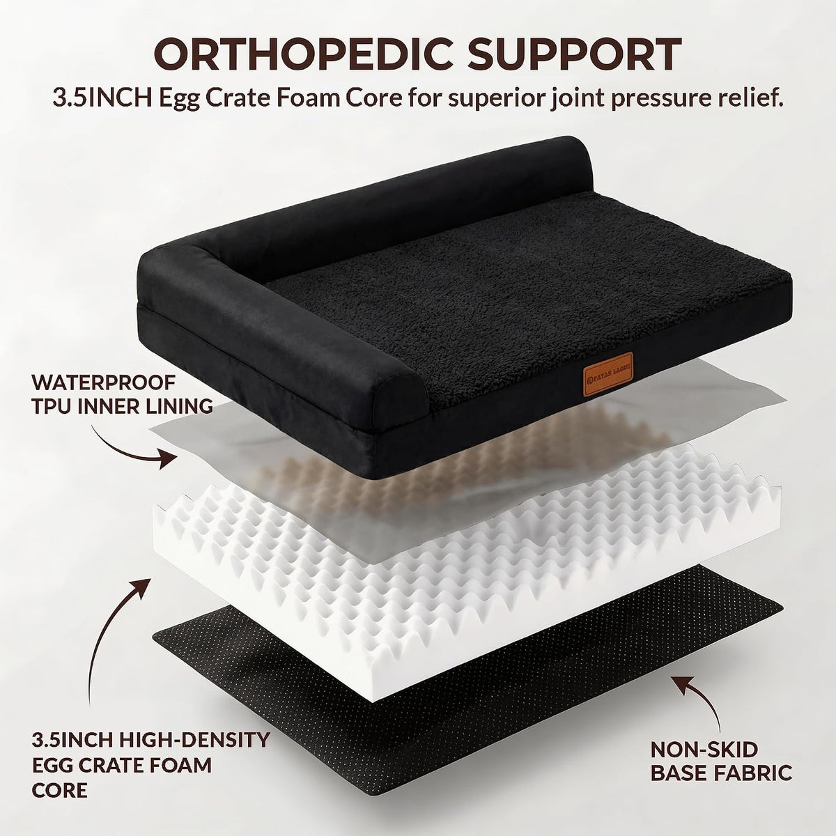 Patas Lague Orthopedic Large Dog Bed Washable Pet Sofa Bed 56''X40''Black