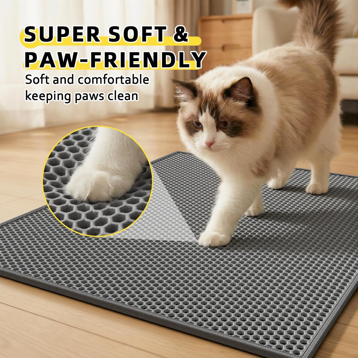 Cat Litter Mat, 30"x24", Waterproof, Easy to Clean (Grey-2Pack) | Double-Layer Honeycomb for Effective Litter Trapping, Premium Durable EVA, Non-Slip, Paw-Friendly Soft Surface
