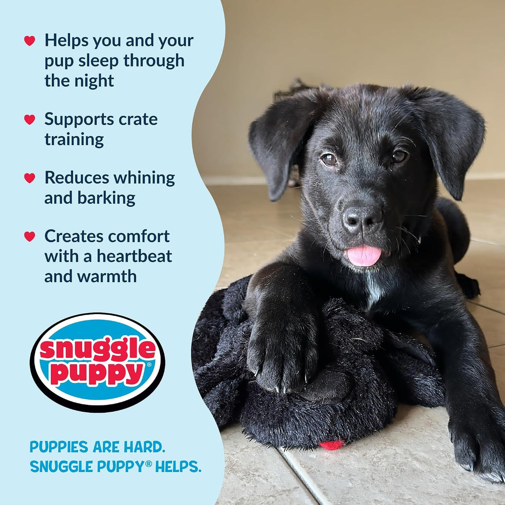 Snuggle Puppy Heartbeat Dog Toy for Puppies, Real-Feel Heartbeat, Calming Sleep Aid and Crate Training Comfort Toy with Heat Pack, Black Plush Design | Calming heartbeat toy, crate training comfort, heat pack, new puppy essentials, first nights, sleep,...