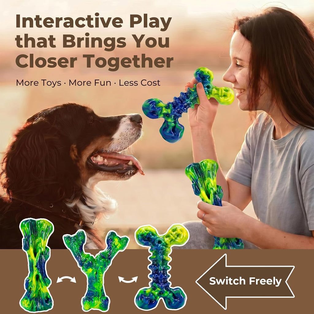 Kseroo Dog Chew Toys, 3-Pack, Peanut Butter, Medium & Large Dogs, Green | Indestructible, Heavy Duty, Rock-Hard Solid Nylon Bones for Medium/Large Dogs 25-100lbs, Tough, Long-Lasting, Keep Them Busy