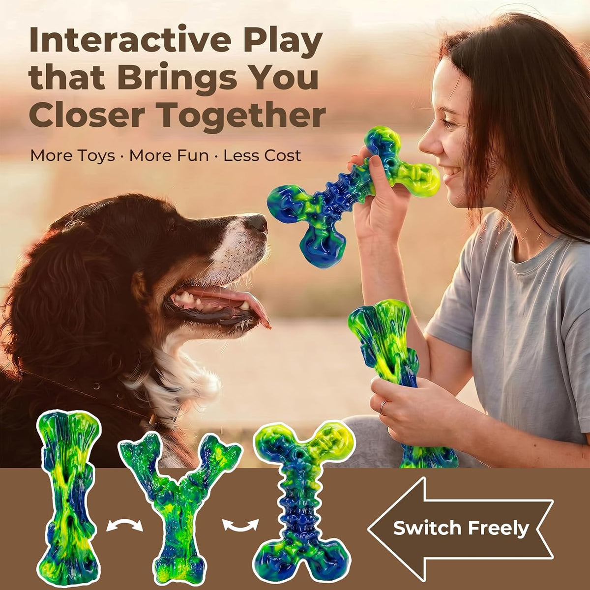 Kseroo Dog Chew Toys, 3-Pack, Peanut Butter, Medium & Large Dogs, Green | Indestructible, Heavy Duty, Rock-Hard Solid Nylon Bones for Medium/Large Dogs 25-100lbs, Tough, Long-Lasting, Keep Them Busy