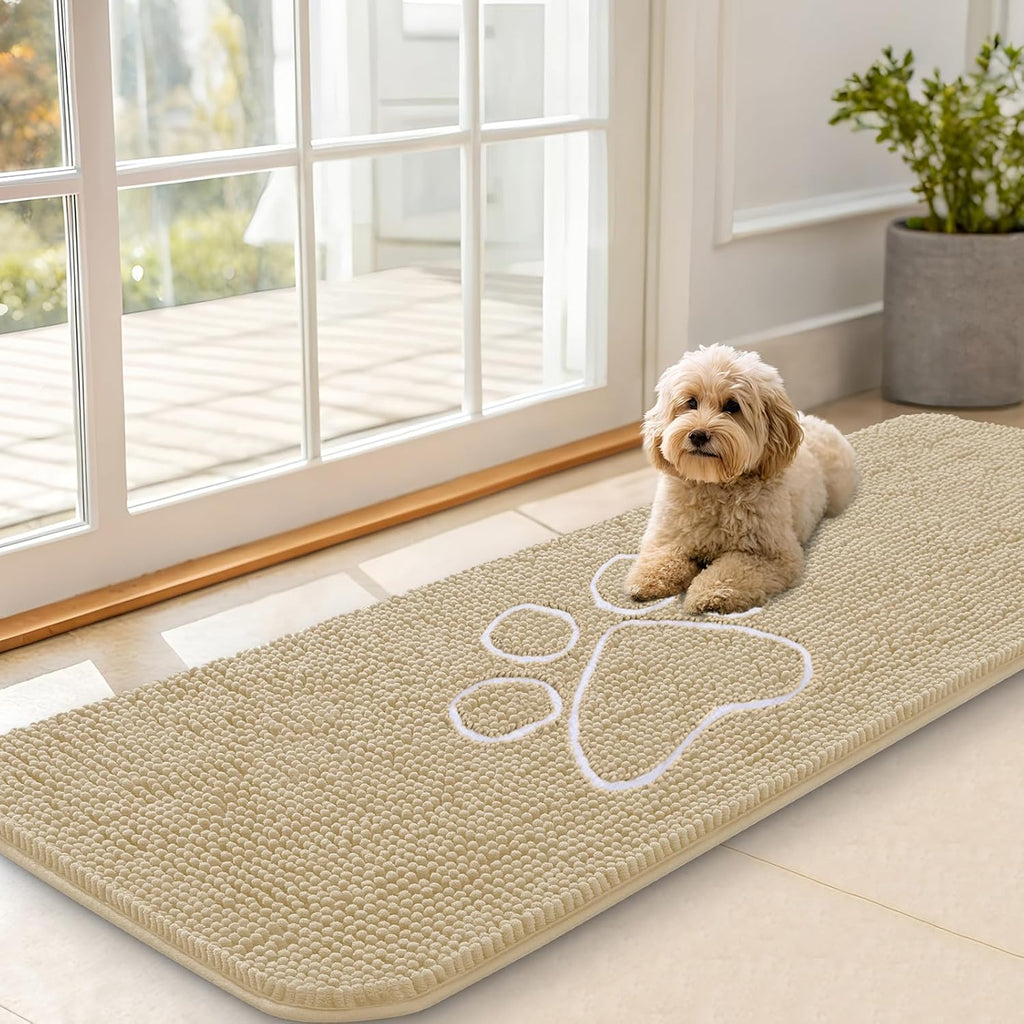 OLANLY Dog Door Mat for Muddy Paws 59x20, Paw Print Design Chenille Mud Mat