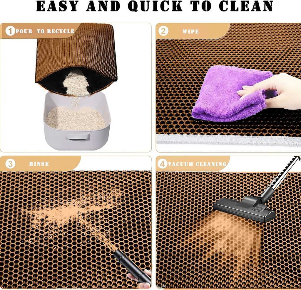 Cat Litter Mat, Double Layer Cat Litter Box Mat (24x18 Inch, Brown)