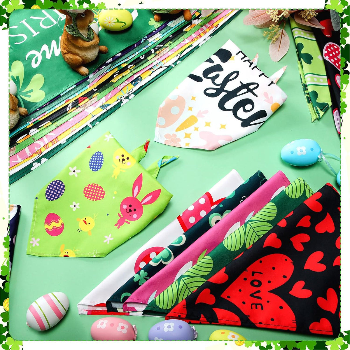Huhumy 100 Pcs Seasonal Dog Bandanas Easter Bandanas for Medium Large Dogs
