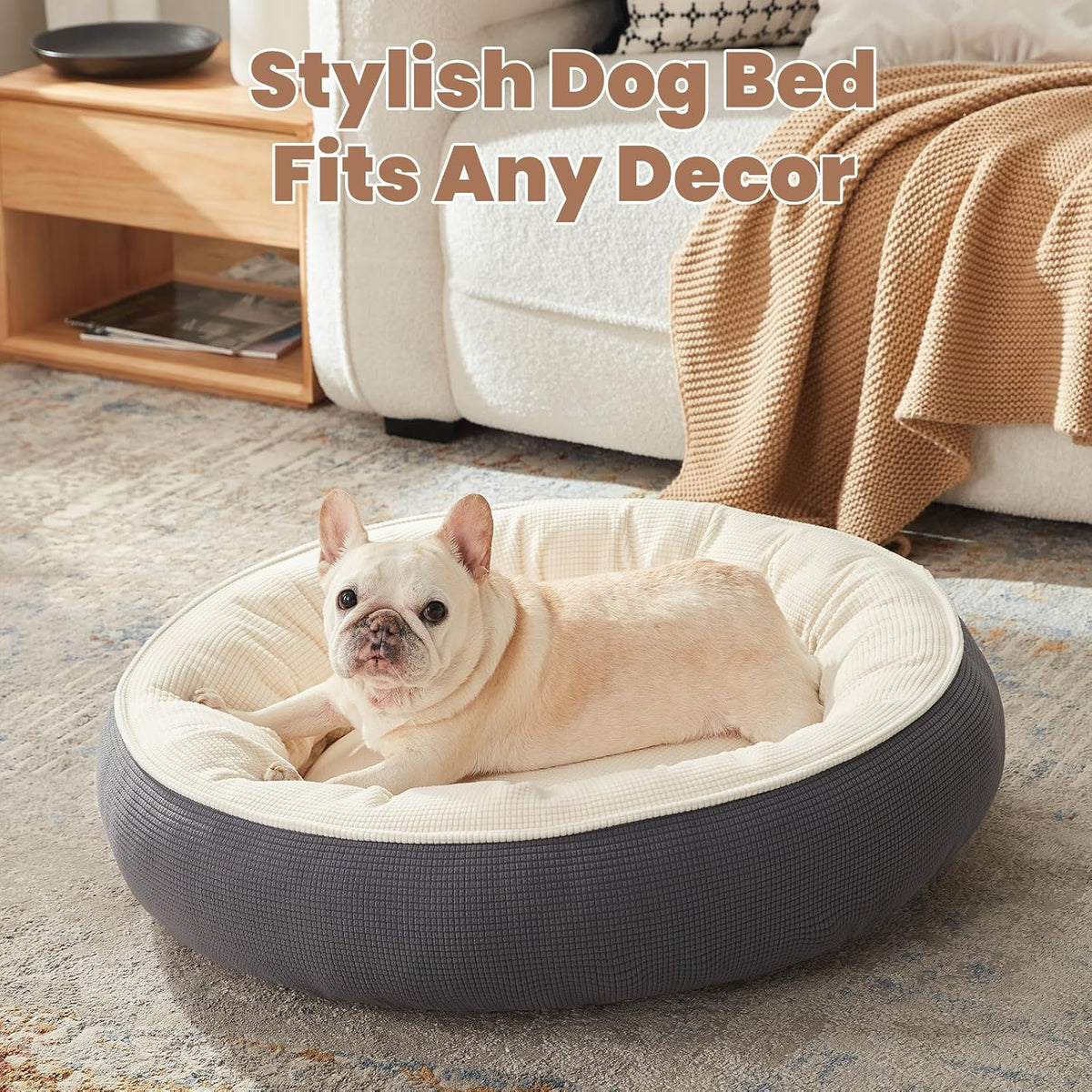 30 inches Soft Touch Fleece Donut Dog Bed for Medium Dogs,Dark Grey