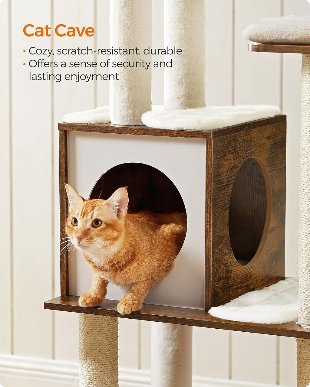 Feandrea Cat Tree, 64.6-Inch Multi-Level Tower with 5 Scratching Posts
